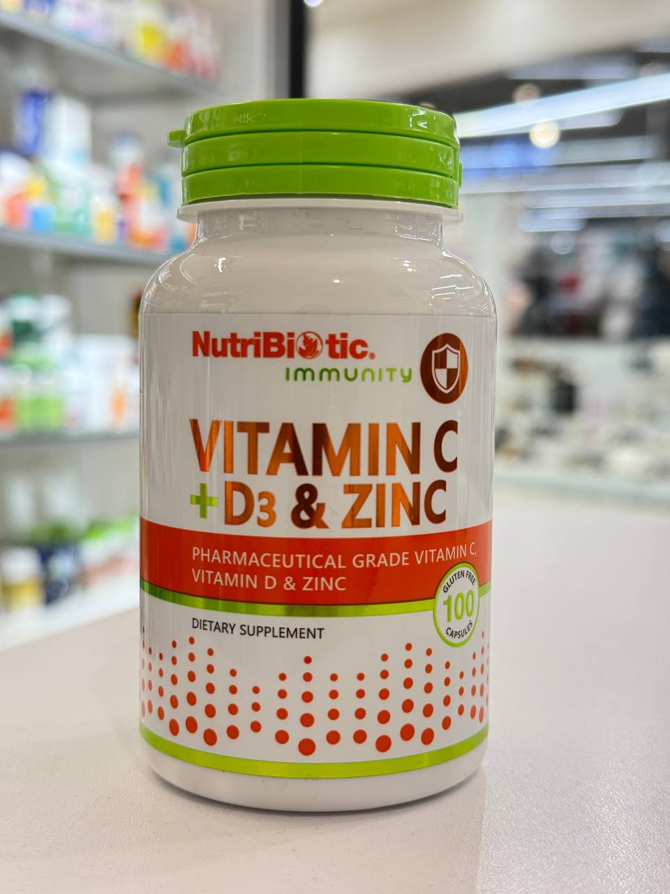 NutriBiotic, Immunity, витамины C + D3 и цинк, 100 капсул